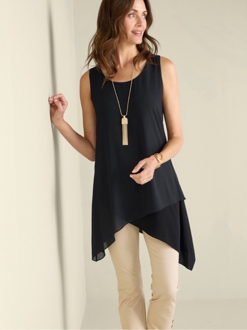 Soft Surroundings Black Sleeveless Asymmetrical Layered Tunic